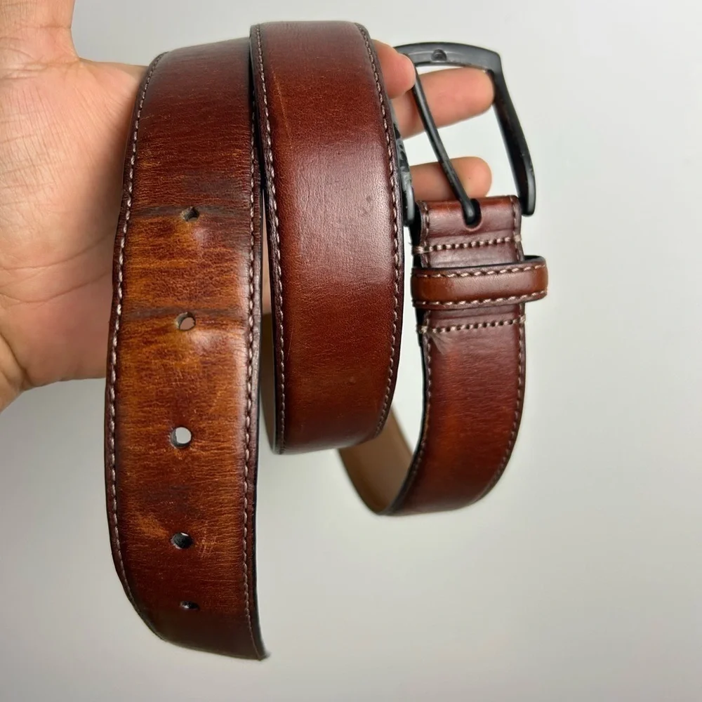 Handcrafted In Italy Men Belt 38/95 Brown Genuine Leather Cowboy Ranch western